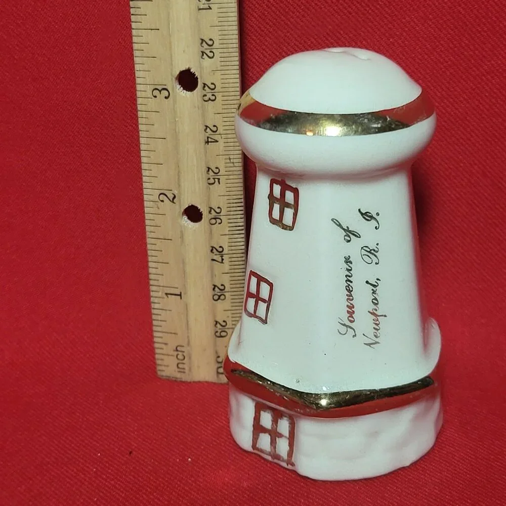 Vintage Lighthouse Salt and Pepper Shaker Gold Trim Set of 2